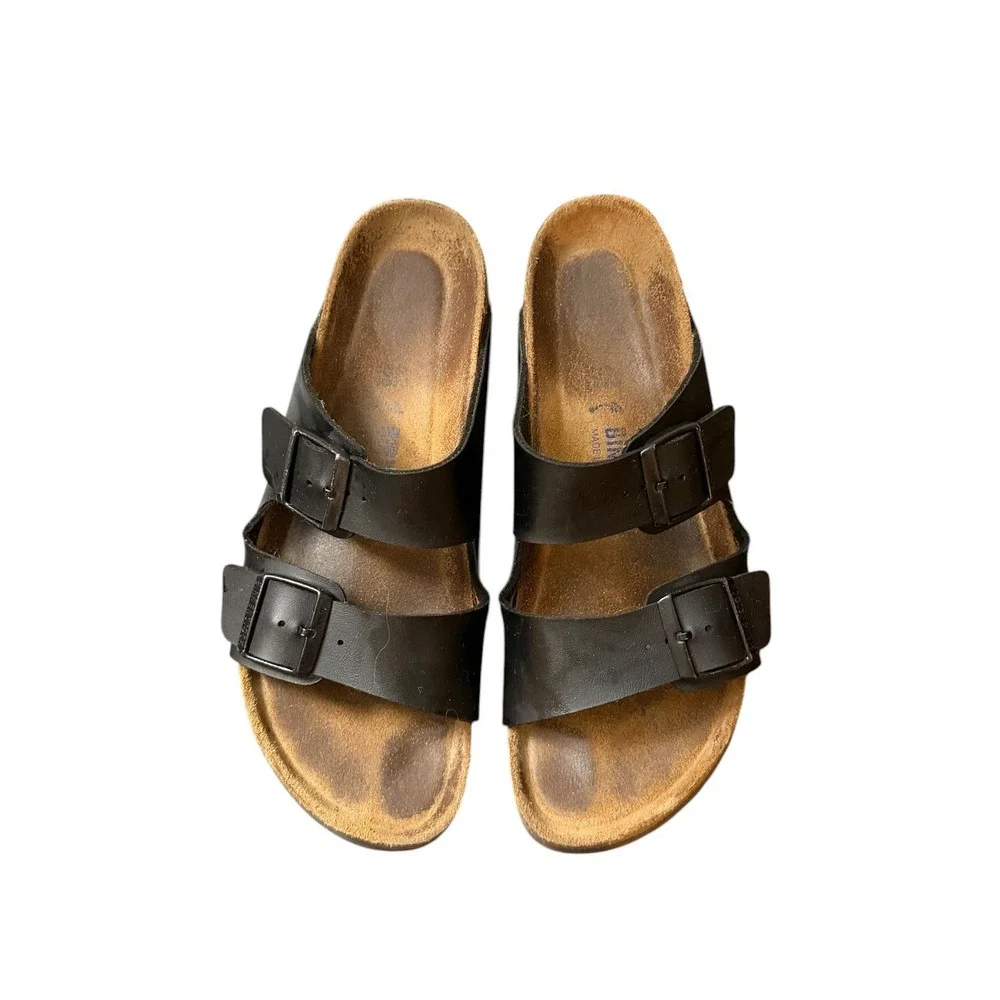 Birkenstock Unisex Arizona Slide Sandals EU 42 Narrow Black Leather Cork Footbed